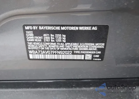 2023 BMW 430I Gran Coupe xDrive z USA, uszkodzony, nr VIN WBA73AV07PFN92022